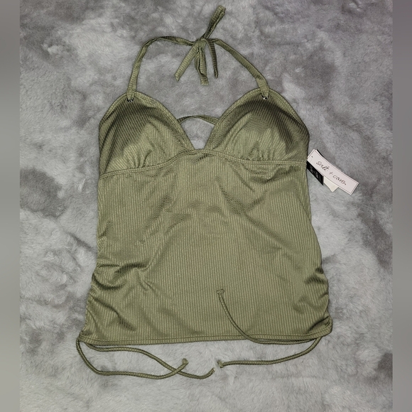 NWT Salt + Cove Green Halter Bathing Suit Top - Picture 1 of 3
